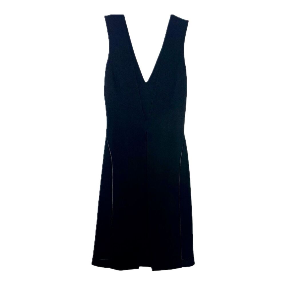 Alexander Wang Dress Womens 2 Black Sleeveless Deep V Cocktail Midi Silk Trim